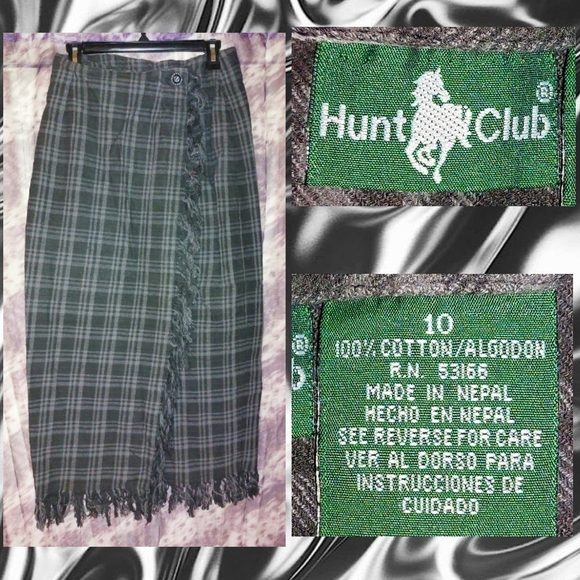 Hunt Club Dresses & Skirts - Hunt Club Gray/Black Plaid Soft Woven Flannel Wrap Skirt w/Fringe Sz 10 Vintage